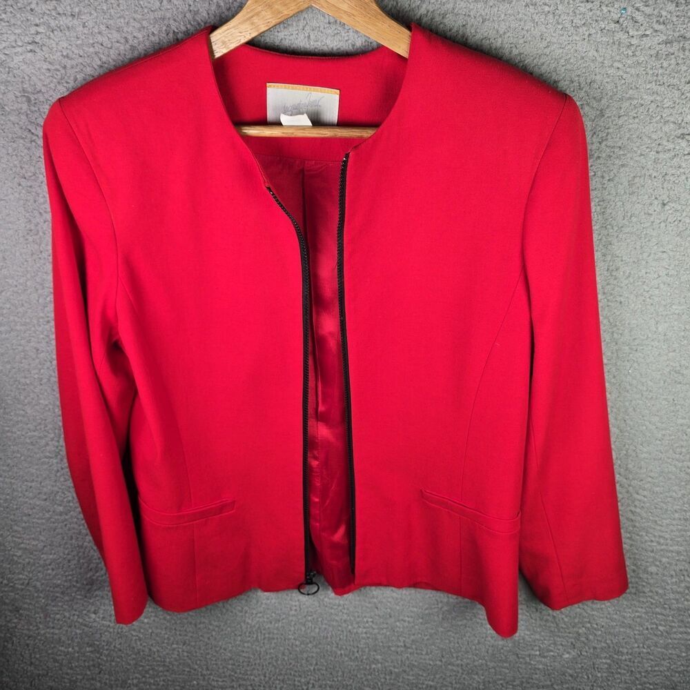Vintage Jacqueline Ferrar Blazer Jacket Womens 8 Red Full Zipper Lined